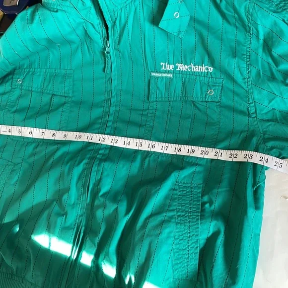 live mechanics well established mens green pinstripe  crest & sheild logo jacket - Picture 8 of 10